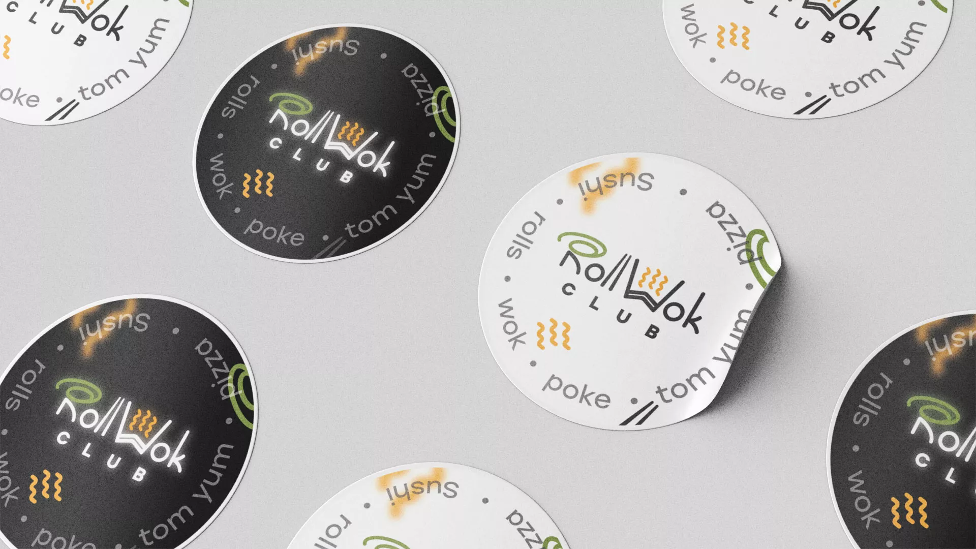 Разработка наклеек для суши-бара «Roll Wok Club» в Лахденпохье