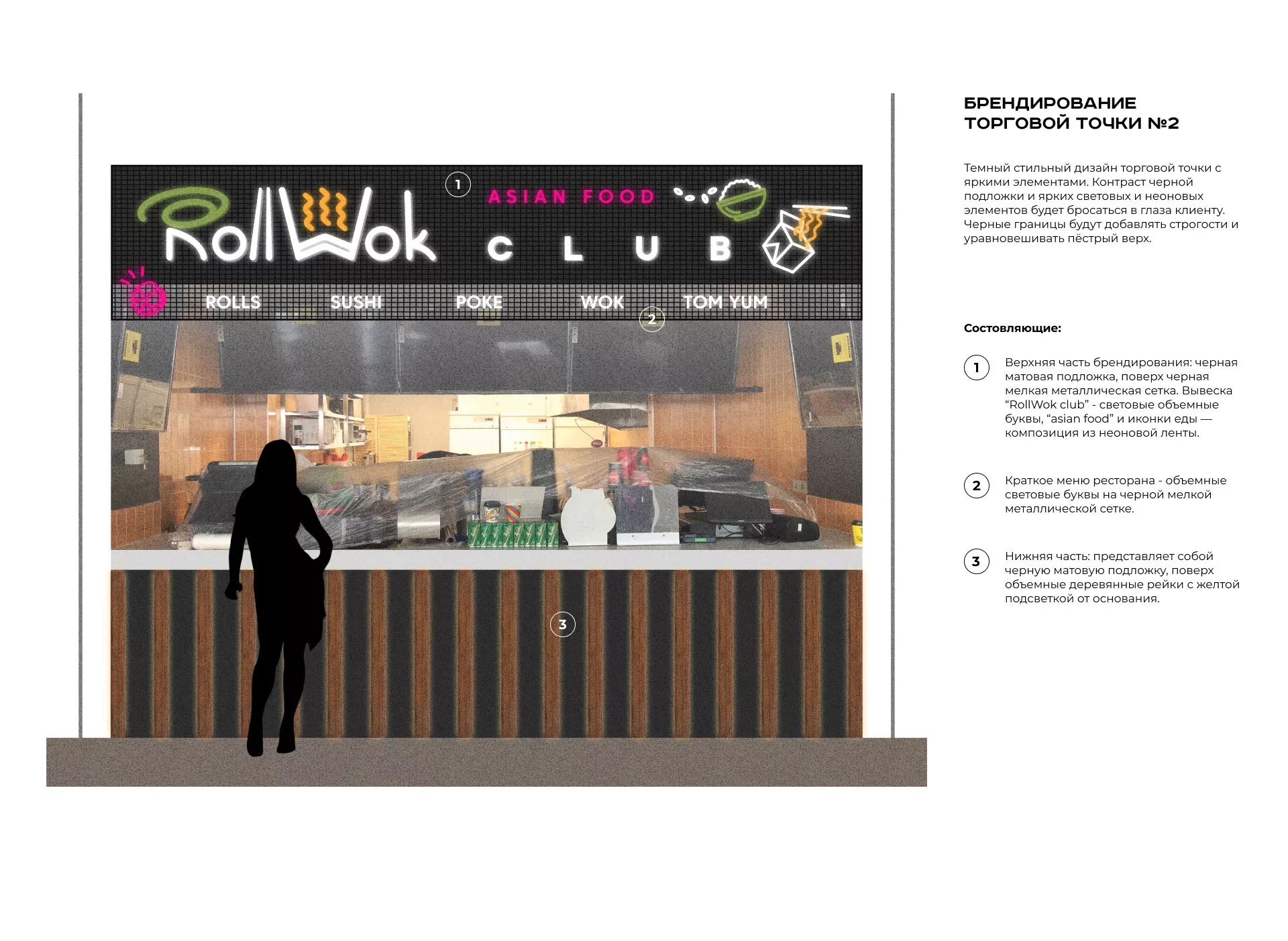 Брендирование торговых точек суши-бара «Roll Wok Club» в Лахденпохье